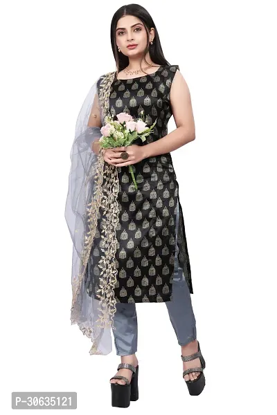 Elegant Black Banarasi Silk Jacquard Weave Dress Material with Dupatta For Women