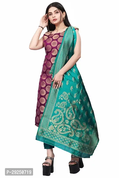 Elegant Banarasi Silk Jacquard Dress Material with Dupatta For Women-thumb0