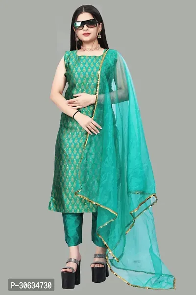 Elegant Green Banarasi Silk Jacquard Weave Dress Material with Dupatta For Women