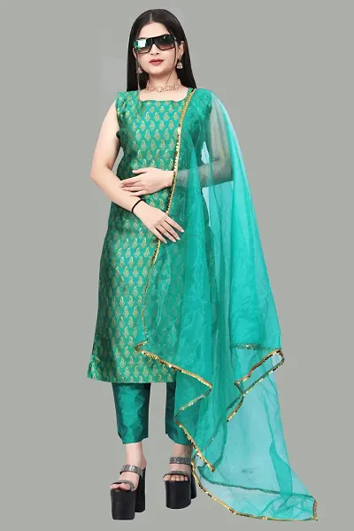 Stylish Fancy Jacquard Unstitched Dress Material Top With Bottom And Dupatta Set For Women