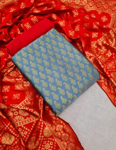 Fancy Banarasi Silk Unstitched Suit With Duppata