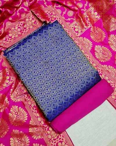 Golden Printed Banarasi Silk Dress Material