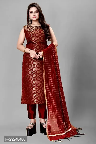 Elegant Banarasi Silk Jacquard Dress Material with Dupatta For Women-thumb0