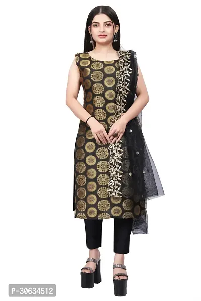 Elegant Black Banarasi Silk Jacquard Weave Dress Material with Dupatta For Women