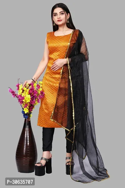 Elegant Orange Banarasi Silk Jacquard Weave Dress Material with Dupatta For Women-thumb0