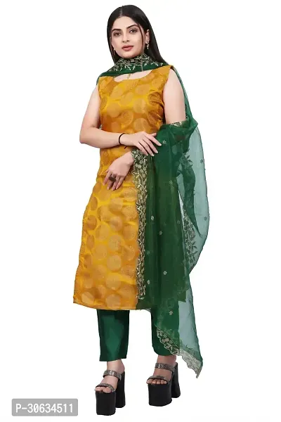 Elegant Yellow Banarasi Silk Jacquard Weave Dress Material with Dupatta For Women