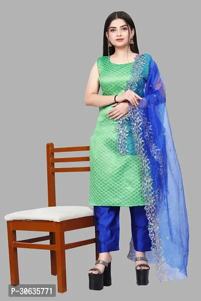 Elegant Green Banarasi Silk Jacquard Weave Dress Material with Dupatta For Women