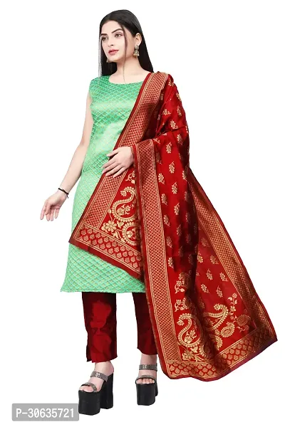 Elegant Green Banarasi Silk Jacquard Weave Dress Material with Dupatta For Women