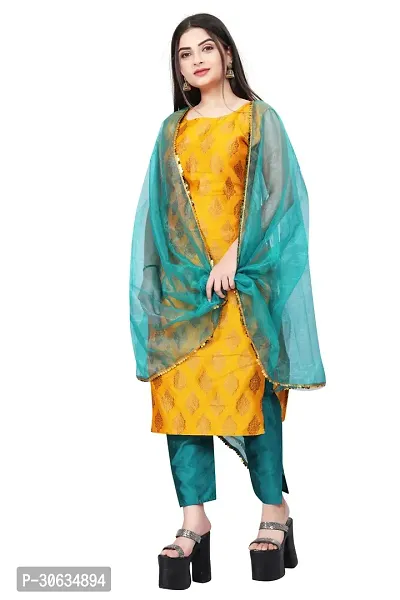 Elegant Yellow Banarasi Silk Jacquard Weave Dress Material with Dupatta For Women