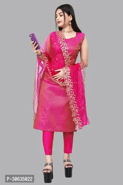 Elegant Pink Banarasi Silk Jacquard Weave Dress Material with Dupatta For Women-thumb0