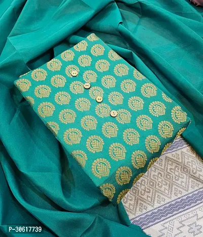 Elegant Teal Banarasi Silk Jacquard Dress Material without Dupatta For Women