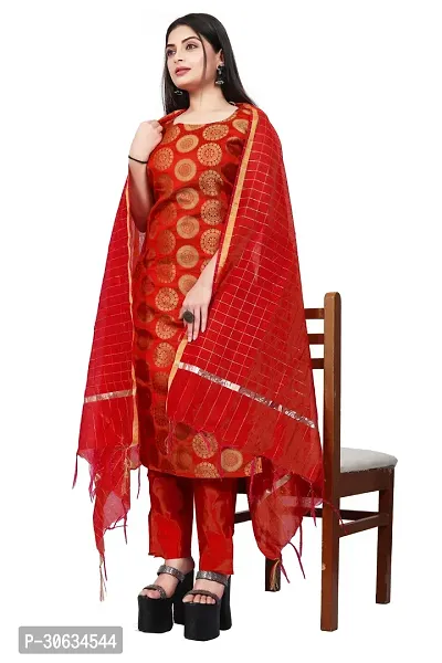 Elegant Red Banarasi Silk Jacquard Weave Dress Material with Dupatta For Women-thumb0