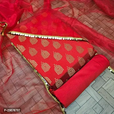 Elegant Red Banarasi Silk Jacquard Weave Dress Material with Dupatta For Women