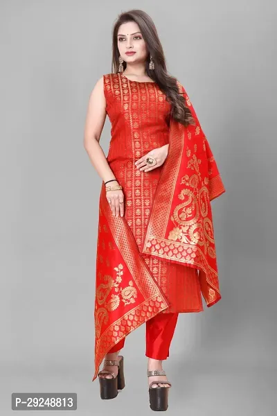 Elegant Banarasi Silk Jacquard Dress Material with Dupatta For Women-thumb0