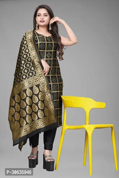 Elegant Black Banarasi Silk Jacquard Weave Dress Material with Dupatta For Women