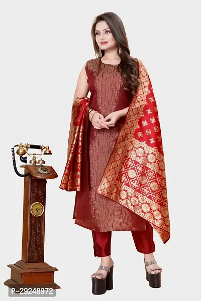 Elegant Banarasi Silk Jacquard Dress Material with Dupatta For Women-thumb0