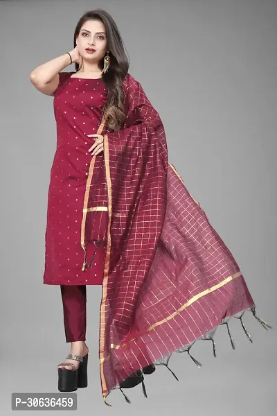 Elegant Maroon Banarasi Silk Jacquard Weave Dress Material with Dupatta For Women-thumb0