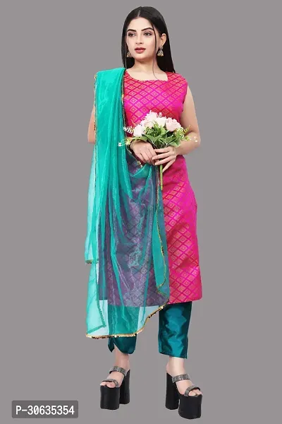 Elegant Pink Banarasi Silk Jacquard Weave Dress Material with Dupatta For Women