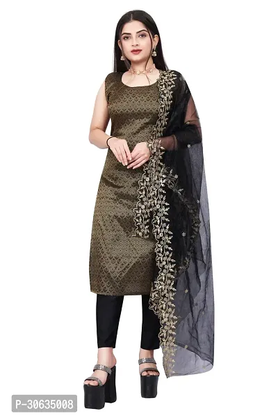 Elegant Black Banarasi Silk Jacquard Weave Dress Material with Dupatta For Women