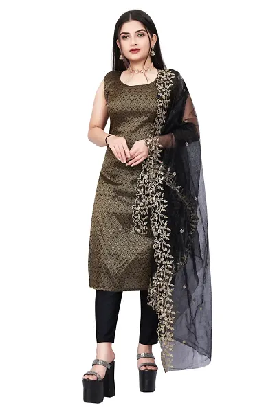 Stylish Fancy Jacquard Unstitched Dress Material Top With Bottom And Dupatta Set For Women