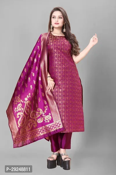 Elegant Banarasi Silk Jacquard Dress Material with Dupatta For Women-thumb0