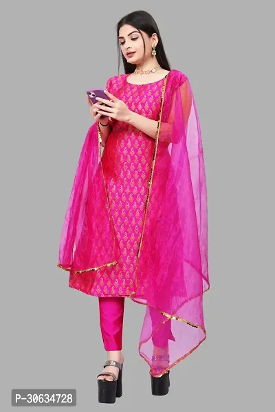 Elegant Pink Banarasi Silk Jacquard Weave Dress Material with Dupatta For Women-thumb0