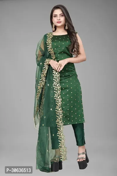 Elegant Green Banarasi Silk Jacquard Weave Dress Material with Dupatta For Women