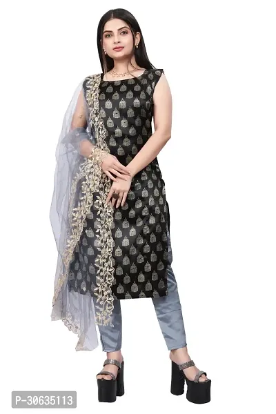 Elegant Black Banarasi Silk Jacquard Weave Dress Material with Dupatta For Women