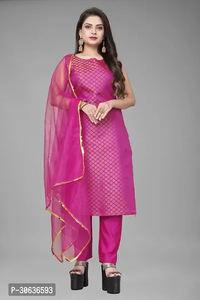 Elegant Pink Banarasi Silk Jacquard Weave Dress Material with Dupatta For Women