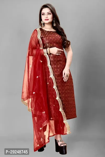 Elegant Banarasi Silk Jacquard Dress Material with Dupatta For Women