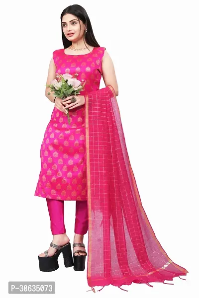 Elegant Pink Banarasi Silk Jacquard Weave Dress Material with Dupatta For Women