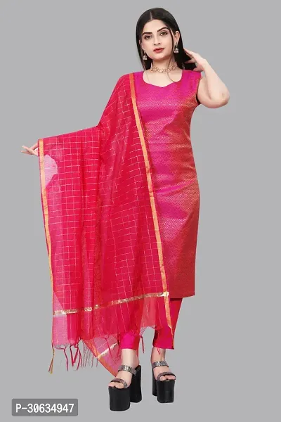 Elegant Pink Banarasi Silk Jacquard Weave Dress Material with Dupatta For Women-thumb0