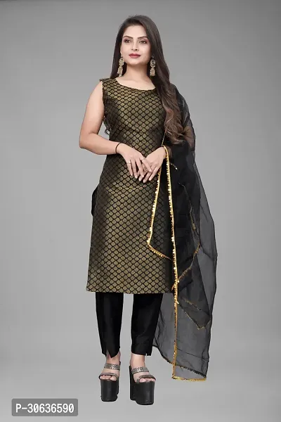 Elegant Black Banarasi Silk Jacquard Weave Dress Material with Dupatta For Women-thumb0