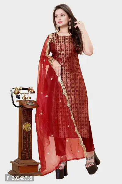 Elegant Banarasi Silk Jacquard Dress Material with Dupatta For Women-thumb0