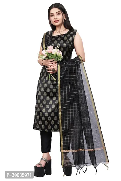 Elegant Black Banarasi Silk Jacquard Weave Dress Material with Dupatta For Women