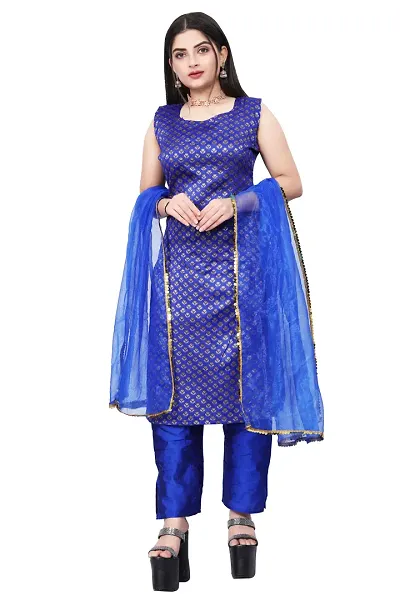 Stylish Fancy Jacquard Unstitched Dress Material Top With Bottom And Dupatta Set For Women