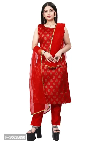 Elegant Red Banarasi Silk Jacquard Weave Dress Material with Dupatta For Women-thumb0