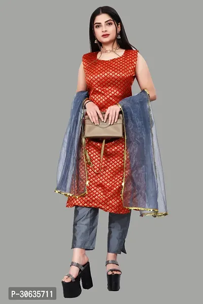 Elegant Red Banarasi Silk Jacquard Weave Dress Material with Dupatta For Women