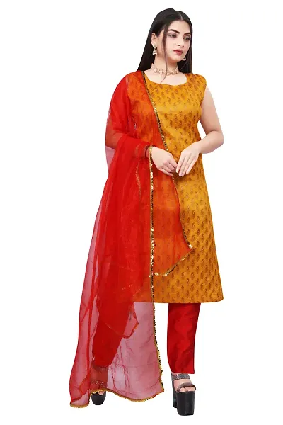 Stylish Fancy Jacquard Unstitched Dress Material Top With Bottom And Dupatta Set For Women