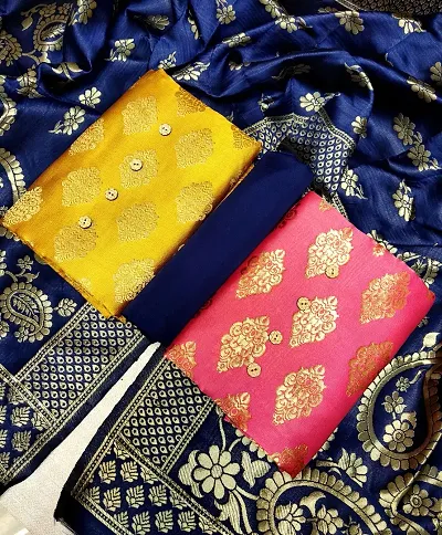 Banarasi Silk Jacquard Unstitched Suit with 2 Kurta Fabric Set