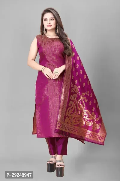 Elegant Banarasi Silk Jacquard Dress Material with Dupatta For Women