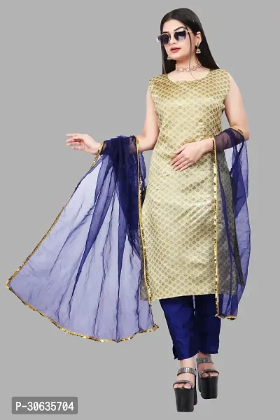 Elegant Beige Banarasi Silk Jacquard Weave Dress Material with Dupatta For Women