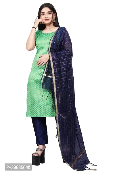 Elegant Green Banarasi Silk Jacquard Weave Dress Material with Dupatta For Women-thumb0