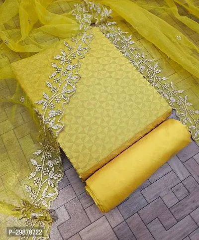 Elegant Yellow Banarasi Silk Jacquard Weave Dress Material with Dupatta For Women