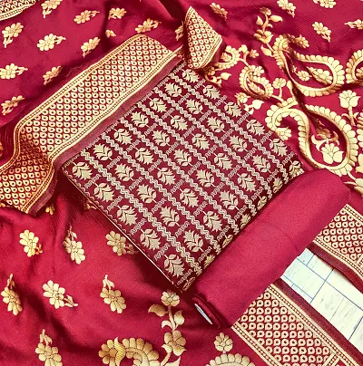 Elegant Banarasi Silk Jacquard Weave Dress Material with Dupatta For Women