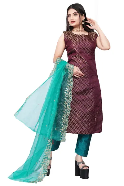 Elegant Silk Jacquard Dress Material with Dupatta For Women