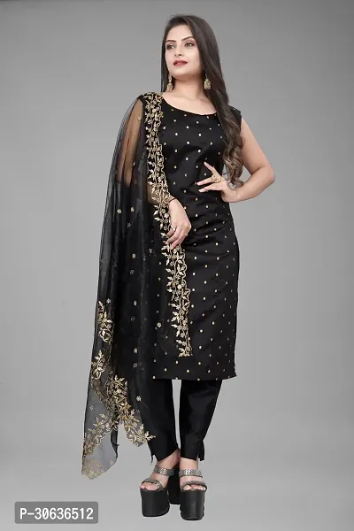 Elegant Black Banarasi Silk Jacquard Weave Dress Material with Dupatta For Women