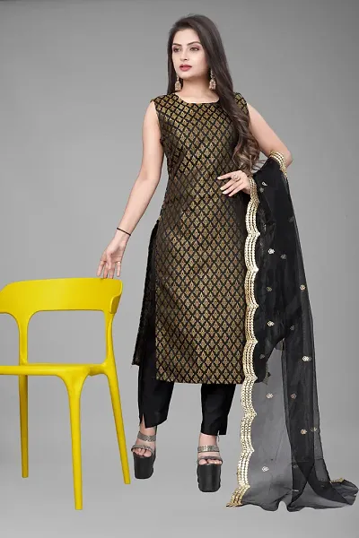 Elegant Jacquard Woven Design Dress Material With Dupatta