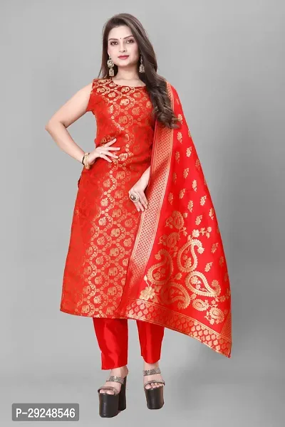 Elegant Banarasi Silk Jacquard Dress Material with Dupatta For Women-thumb0