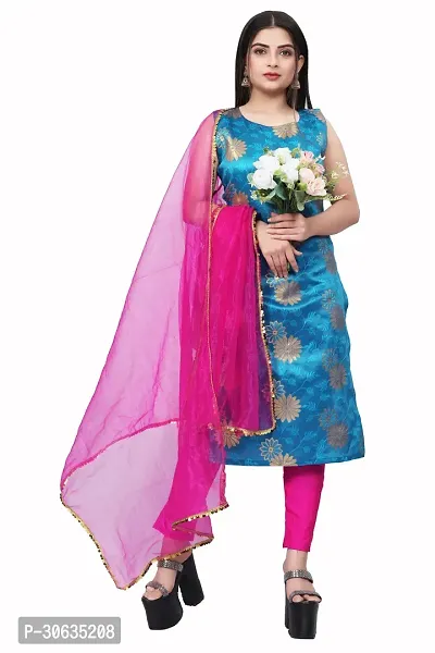 Elegant Blue Banarasi Silk Jacquard Weave Dress Material with Dupatta For Women